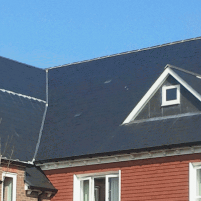 Example of quality workmanship on split pitched roofing